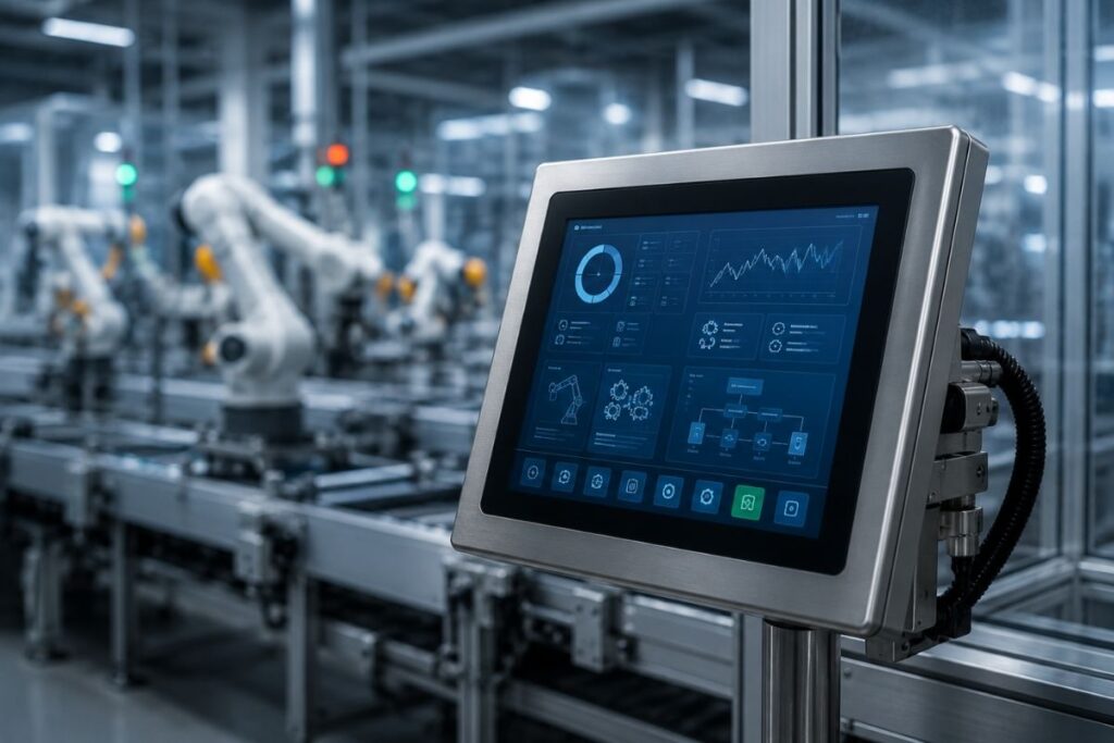 Endüstriyel panel pc ve üretim hattı otomasyon ekranı