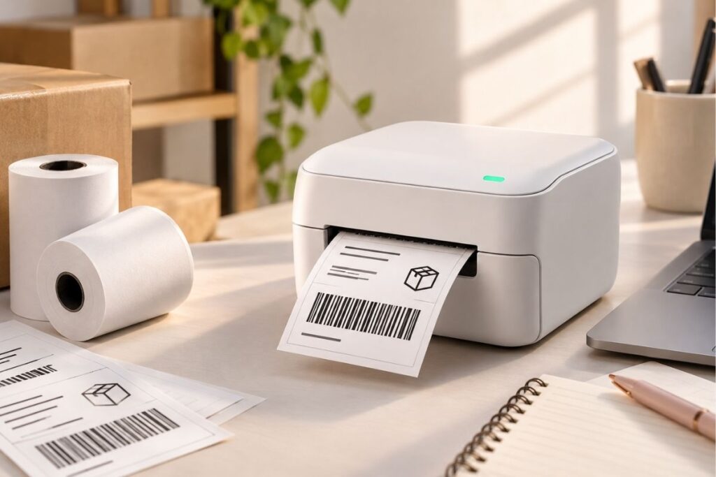 E-ticaret kargo süreçleri için etiket basan masaüstü termal yazıcı ve termal kağıt ruloları