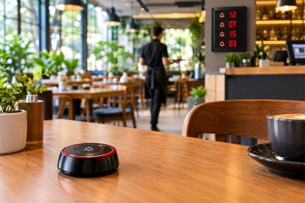 Kafe için garson çağrı sistemi, masa çağrı butonu ve dijital çağrı ekranı